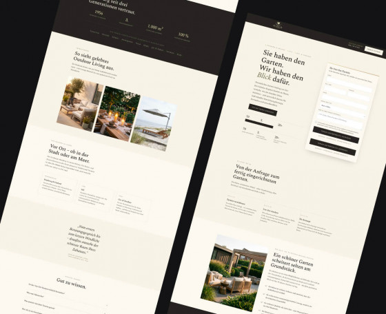 Unterseiten einer Website rund um Garten- und Outdoor-Ausstattung