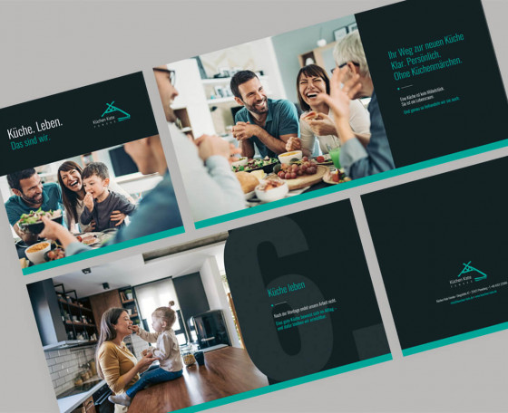 Broschürenseiten eines Küchenstudios mit Lifestyle-Fotografie