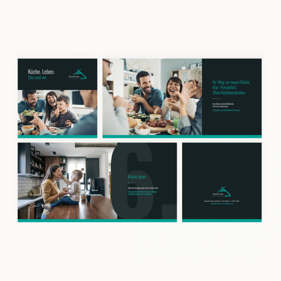 Kommunikationslayouts eines Küchenstudios mit Claim und Bildwelt